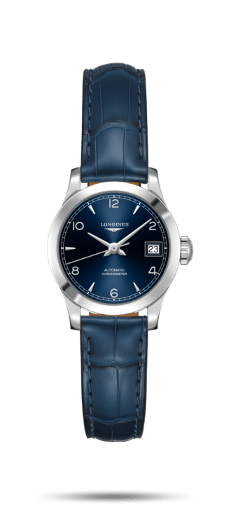 Longines L2.320.4.96.4 : Record 26mm Stainless Steel / Blue-Arabic / Alligator