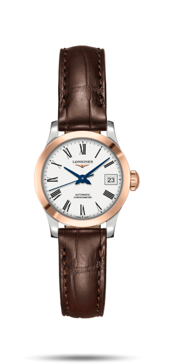 Longines L2.320.5.11.2 : Record 26mm Stainless Steel / Pink Gold / White-Roman / Alligator