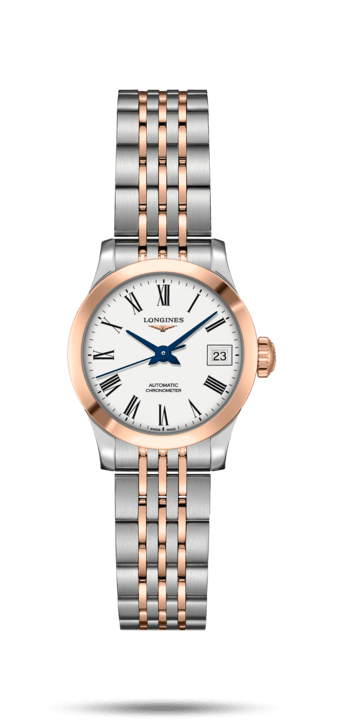 Longines L2.320.5.11.7 : Record 26mm Stainless Steel / Pink Gold / White-Roman / Bracelet