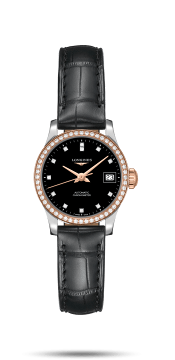 Longines L2.320.5.59.2 : Record 26mm Stainless Steel / Pink Gold / Diamond / Black-Diamond / Alligator