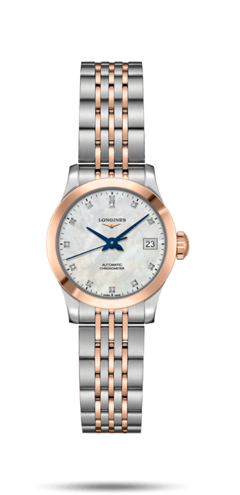 Longines L2.320.5.87.7 : Record 26mm Stainless Steel / Pink Gold / MOP-Diamond / Bracelet