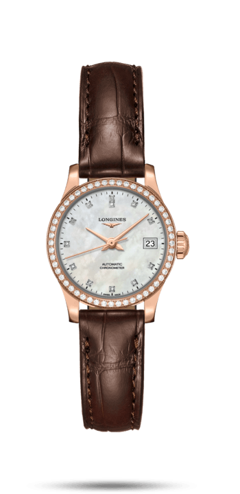 Longines L2.320.9.87.2 : Record 26mm Stainless Pink Gold / Diamond / MOP-Diamond / Alligator