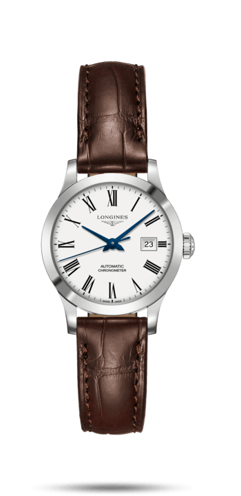 Longines L2.321.4.11.2 : Record 30mm Stainless Steel / White-Roman / Alligator