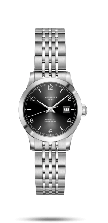 Longines L2.321.4.56.6 : Record 30mm Stainless Steel / Black-Arabic / Bracelet