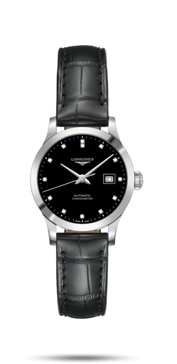 Longines L2.321.4.57.2 : Record 30mm Stainless Steel / Black-Diamond / Alligator