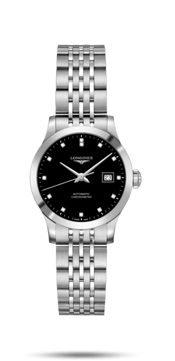 Longines L2.321.4.57.6 : Record 30mm Stainless Steel / Black-Diamond / Bracelet