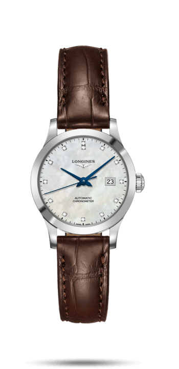 Longines L2.321.4.87.2 : Record 30mm Stainless Steel / MOP-Diamond / Alligator