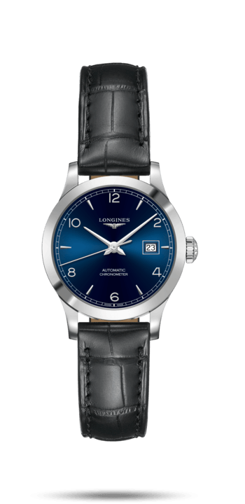 Longines L2.321.4.96.2 : Record 30mm Stainless Steel / Blue-Arabic / Alligator