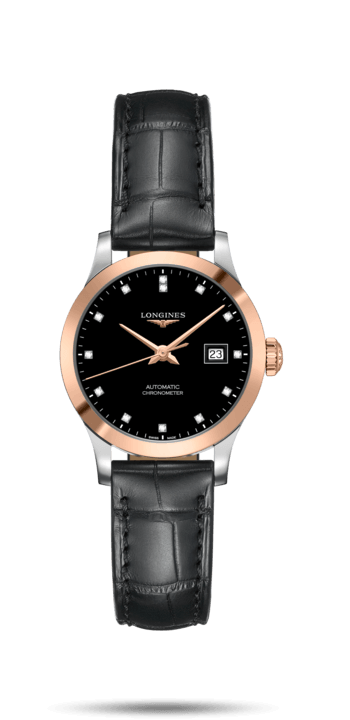 Longines L2.321.5.57.2 : Record 30mm Stainless Steel / Pink Gold / Black-Diamond / Alligator