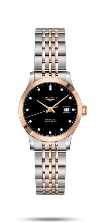 Longines L2.321.5.57.7 : Record 30mm Stainless Steel / Pink Gold / Black-Diamond / Bracelet