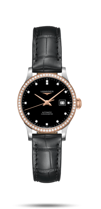 Longines L2.321.5.59.2 : Record 30mm Stainless Steel / Pink Gold / Diamond / Black-Diamond / Alligator