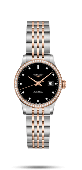 Longines L2.321.5.59.7 : Record 30mm Stainless Steel / Pink Gold / Diamond / Black-Diamond / Bracelet