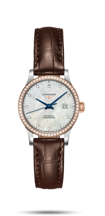 Longines L2.321.5.89.2 : Record 30mm Stainless Steel / Pink Gold / Diamond / MOP-Diamond / Alligator