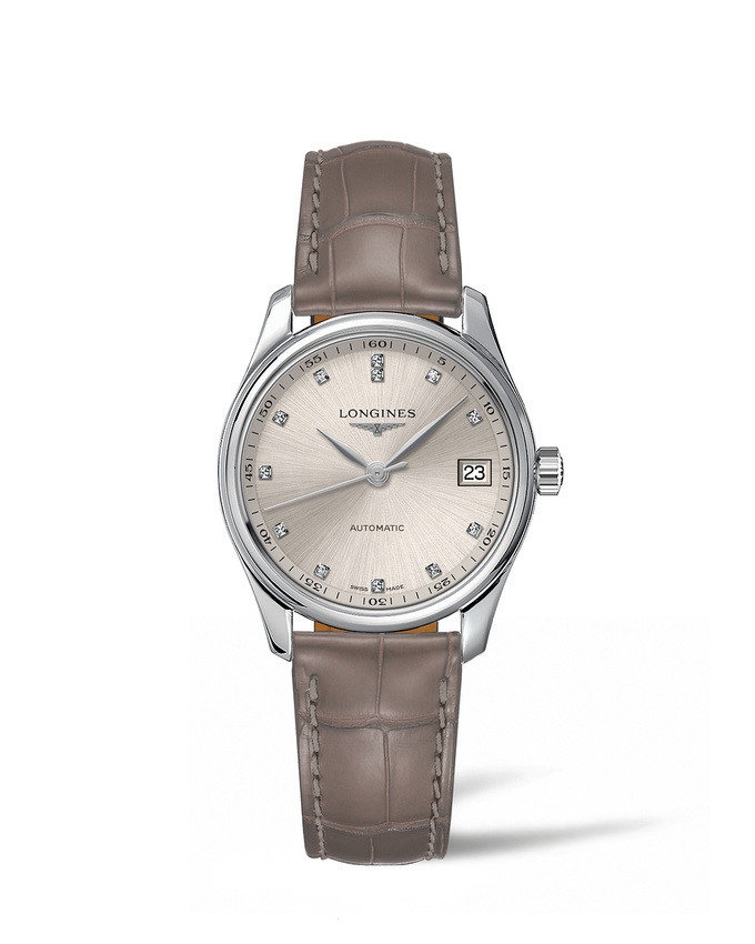 Longines L2.357.4.07.2 : Master Collection Date 34 Stainless Steel / Beige - Diamond