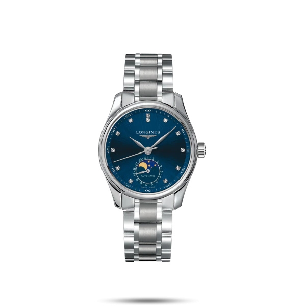 Longines L2.409.4.97.6 : Master Collection 34 Moonphase Stainless Steel / Blue-Diamond / Bracelet