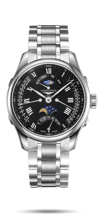 Longines L2.738.4.51.6 : Master Collection 41 Retrograde Moonphase Stainless Steel / Black-Roman / Bracelet