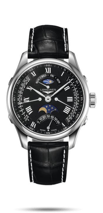 Longines L2.738.4.51.7 : Master Collection 41 Retrograde Moonphase Stainless Steel / Black Roman / Alligator