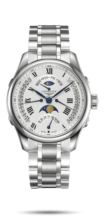 Longines L2.738.4.71.6 : Master Collection 41 Retrograde Moonphase Stainless Steel / Silver-Roman / Bracelet