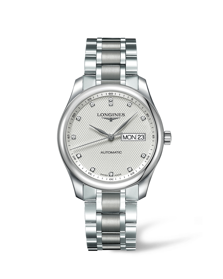 Longines L2.755.4.77.6 : Master Collection 38.5 Day Date Stainless Steel / Silver-Diamond / Bracelet