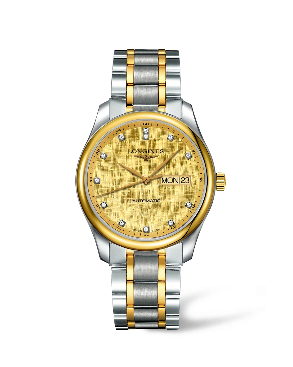 Longines L2.755.5.38.7 : Master Collection 38.5 Day Date Stainless Steel / Yellow Gold / Champagne-Linen / Bracelet