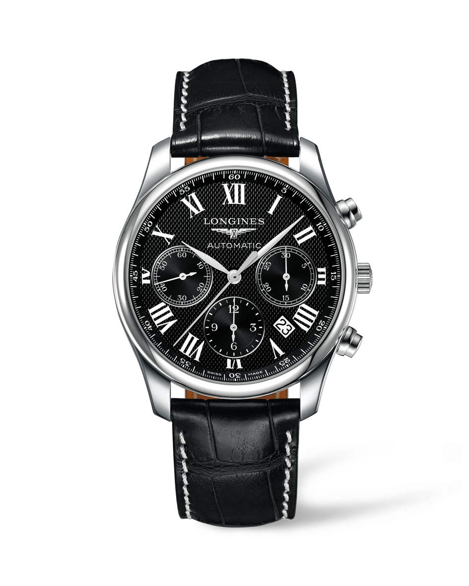 Longines L2.759.4.51.7 : Master Collection 42 Chronograph Stainless Steel / Black-Roman / Alligator