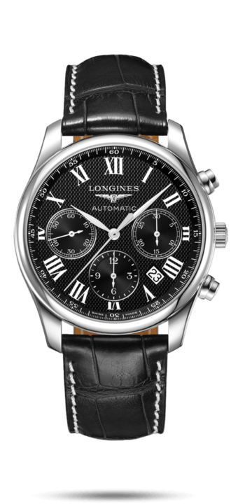 Longines L2.759.4.51.8 : Master Collection 42 Chronograph Stainless Steel / Black-Roman / Alligator XL