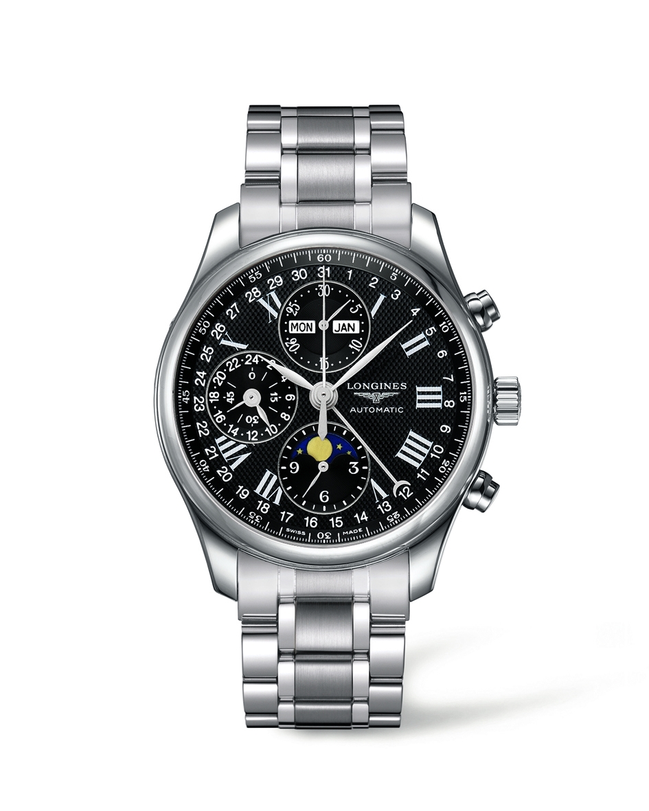 Longines L2.773.4.51.6 : Master Collection 42 Chronograph Calendar Stainless Steel / Black-Roman / Bracelet