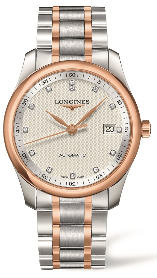 Longines L2.793.5.77.7 : Master Collection 40 Date Stainless Steel / Pink Gold / Silver-Diamond / Bracelet