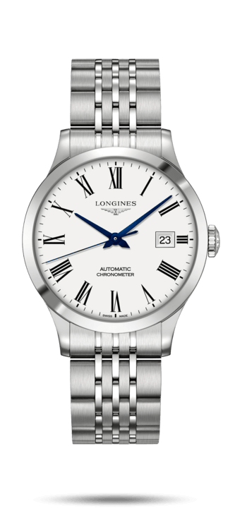 Longines L2.820.4.11.6 : Record 38.5mm Stainless Steel / White-Roman / Bracelet