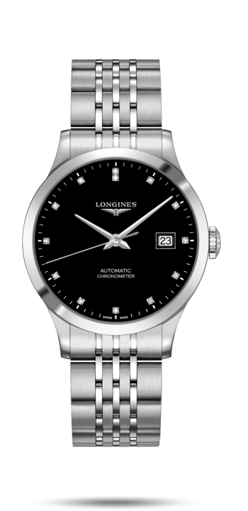 Longines L2.820.4.57.6 : Record 38.5mm Stainless Steel / Black-Diamond / Bracelet