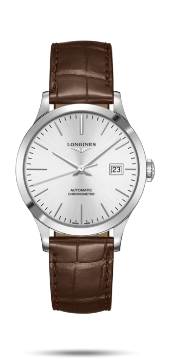 Longines L2.820.4.72.2 : Record 38.5mm Stainless Steel / Silver / Alligator