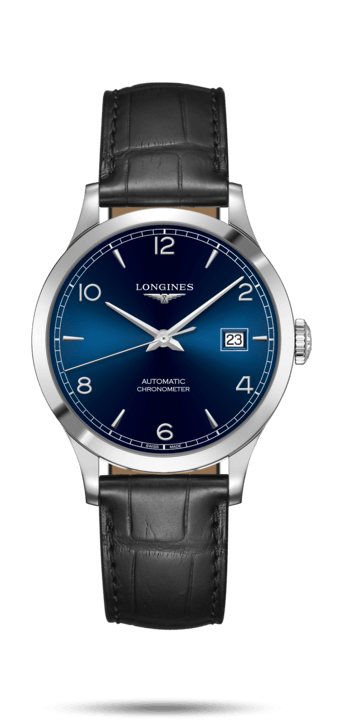 Longines L2.820.4.96.2 : Record 38.5mm Stainless Steel / Blue-Arabic / Alligator