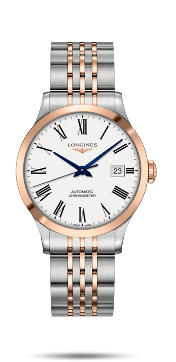 Longines L2.820.5.11.7 : Record 38.5mm Stainless Steel / Pink Gold / White-Roman / Bracelet
