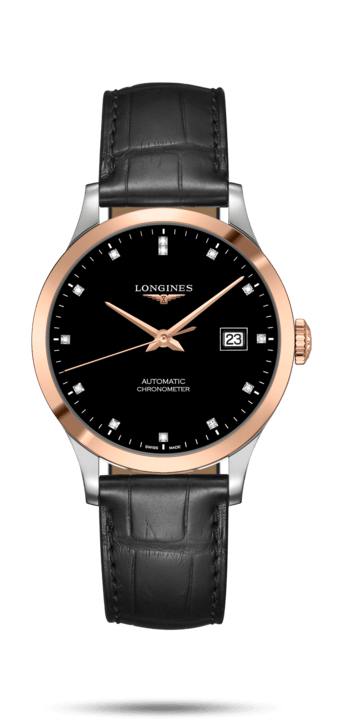 Longines L2.820.5.57.2 : Record 38.5mm Stainless Steel / Pink Gold / Black-Diamond / Alligator