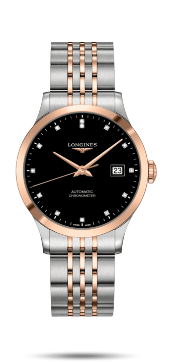 Longines L2.820.5.57.7 : Record 38.5mm Stainless Steel / Pink Gold / Black-Diamond / Bracelet