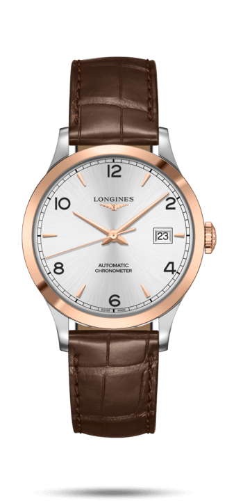 Longines L2.820.5.76.2 : Record 38.5mm Stainless Steel / Pink Gold / Silver-Arabic / Alligator