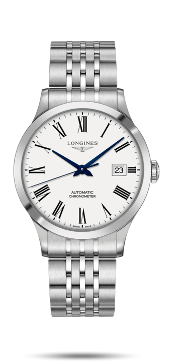 Longines L2.821.4.11.6 : Record 40mm Stainless Steel / White-Roman / Bracelet