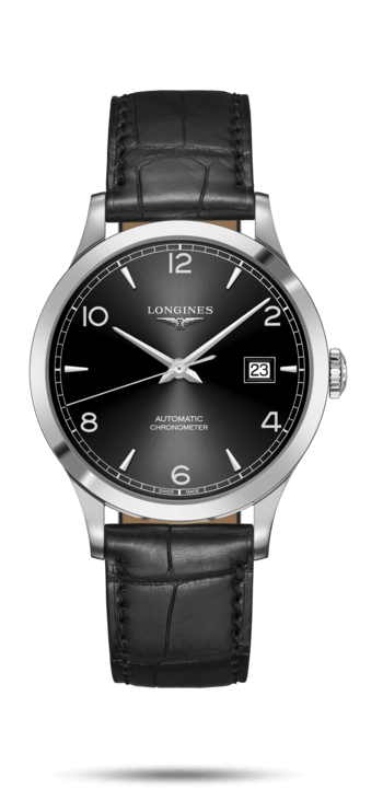 Longines L2.821.4.56.2 : Record 40mm Stainless Steel / Black-Arabic / Alligator