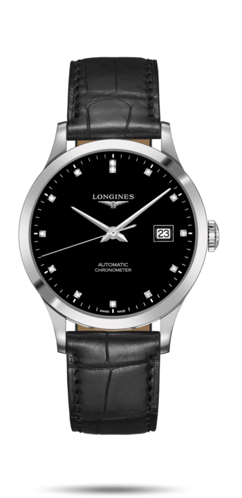 Longines L2.821.4.57.2 : Record 40mm Stainless Steel / Black-Diamond / Alligator