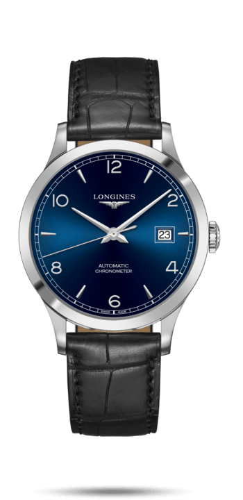 Longines L2.821.4.96.2 : Record 40mm Stainless Steel / Blue-Arabic / Alligator