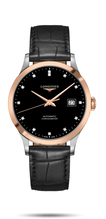 Longines L2.821.5.57.2 : Record 40mm Stainless Steel / Pink Gold / Black-Diamond / Alligator