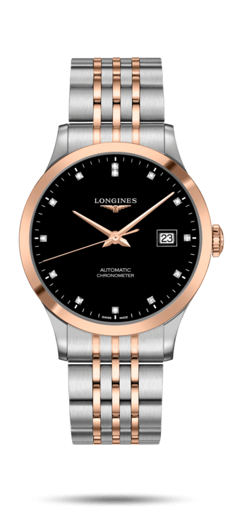 Longines L2.821.5.57.7 : Record 40mm Stainless Steel / Pink Gold / Black-Diamond / Bracelet