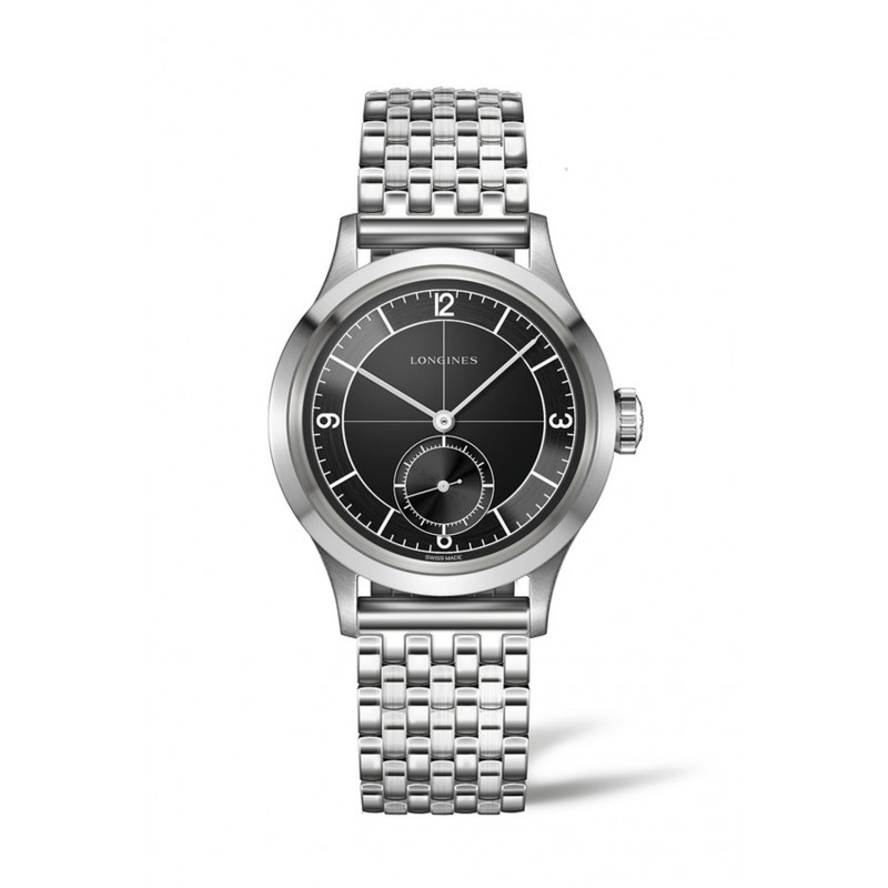 Longines L2.828.4.53.6 : Heritage 38.5 Small Seconds Black Sector / Bracelet