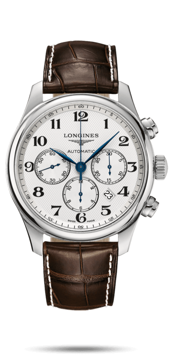 Longines L2.859.4.78.5 : Master Collection 44 Chronograph Stainless Steel / Silver-Arabic / Alligator XL