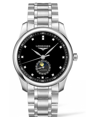 Longines L2.909.4.57.6 : Master Collection 40 Moonphase Stainless Steel / Black-Diamond / Bracelet
