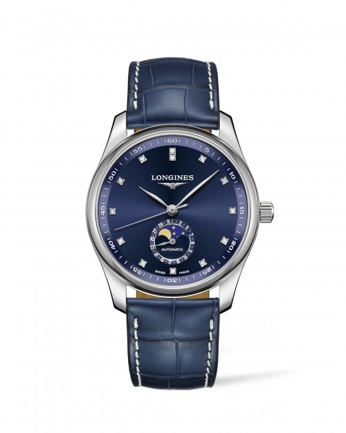 Longines L2.909.4.97.0 : Master Collection 40 Moonphase Stainless Steel / Blue-Diamond / Alligator