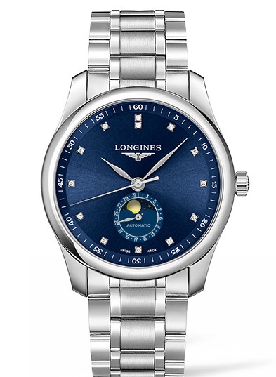 Longines L2.909.4.97.6 : Master Collection 40 Moonphase Stainless Steel / Blue-Diamond / Bracelet