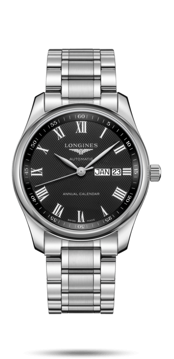 Longines L2.910.4.51.6 : Master Collection 40mm Annual Calendar Stainless Steel / Black-Roman / Bracelet
