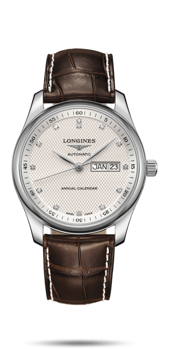 Longines L2.910.4.77.3 : Master Collection 40mm Annual Calendar Stainless Steel / Silver-Diamond / Alligator