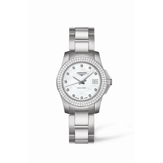Longines L3.258.0.87.6 : Conquest 29.5 Quartz Stainless Steel Double Row Diamond Bezel